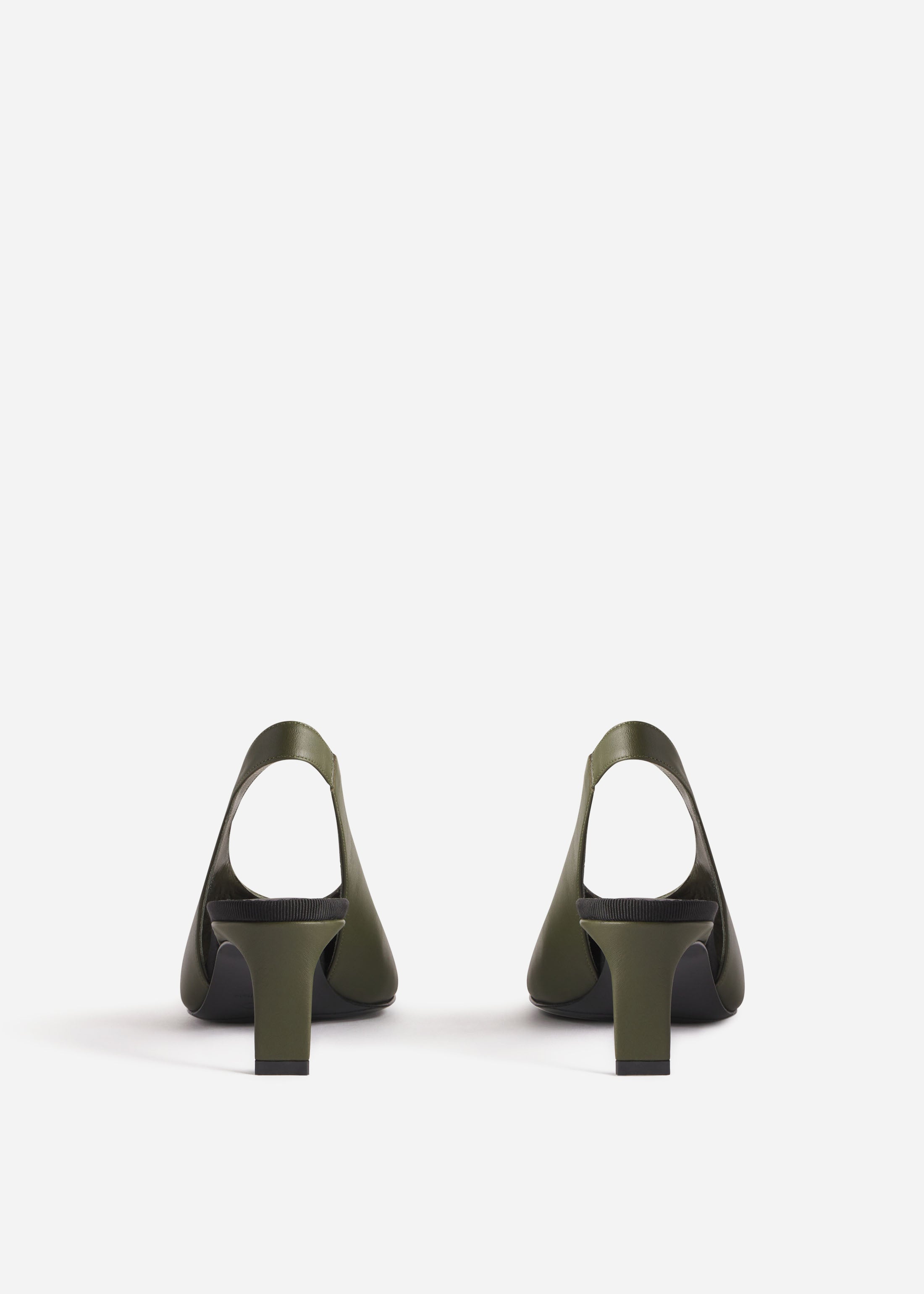 Pointed Slingback Leather Heel in Olive