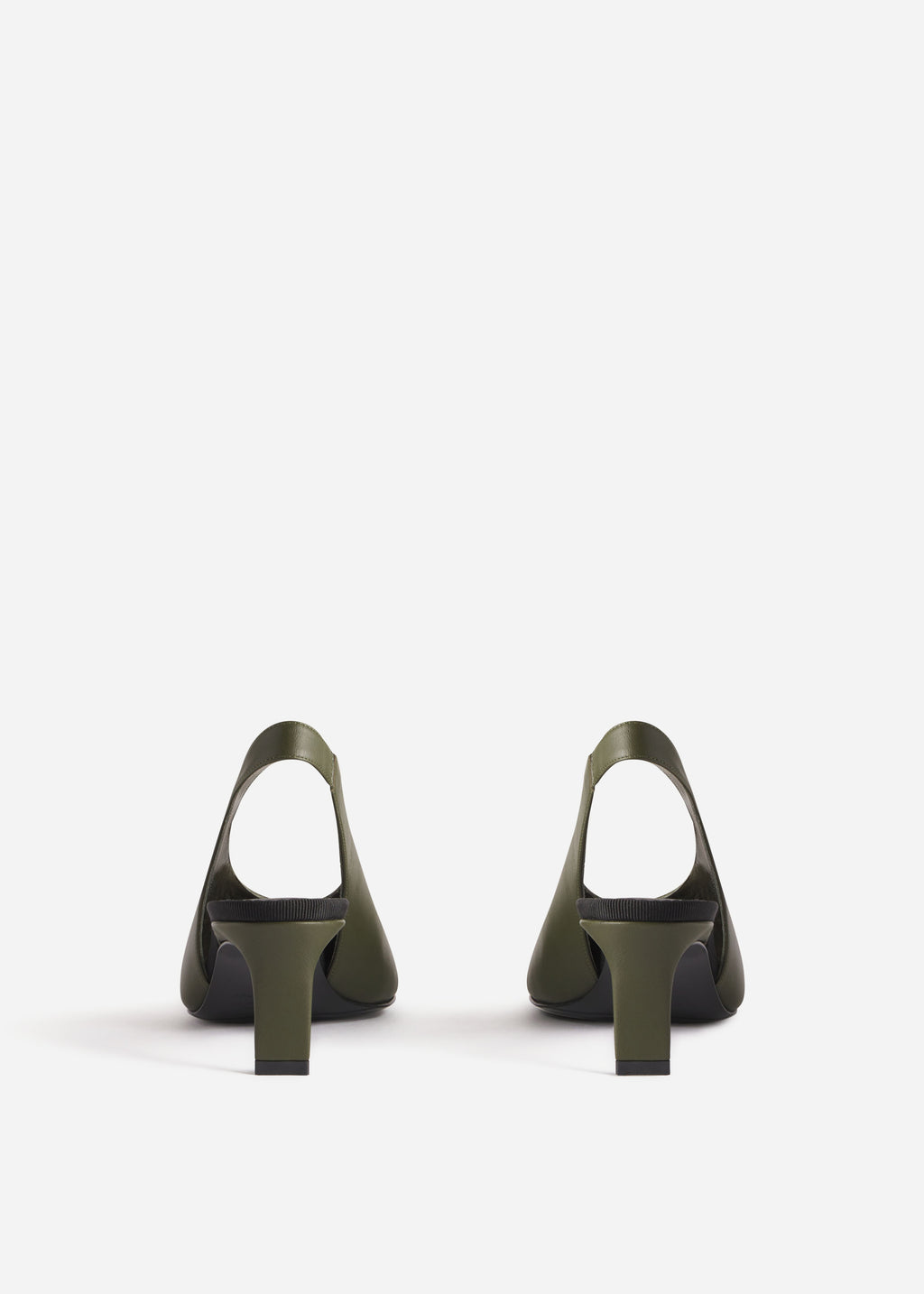 Pointed Slingback Leather Heel in Olive - CO