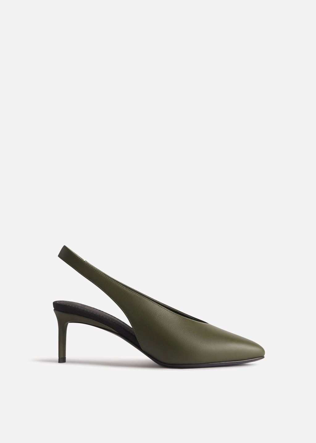 Pointed Slingback Leather Heel in Olive - CO