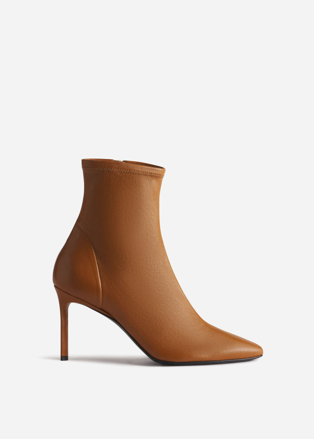 Heeled Leather Sock Bootie in Cognac - CO