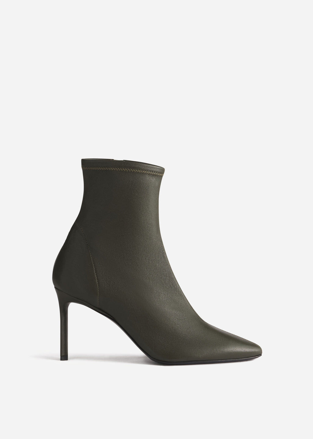 Heeled Leather Sock Bootie in Olive - CO