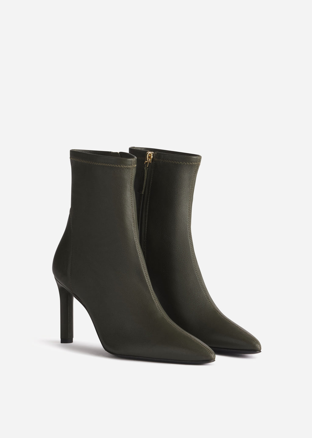 Heeled Leather Sock Bootie in Olive - CO