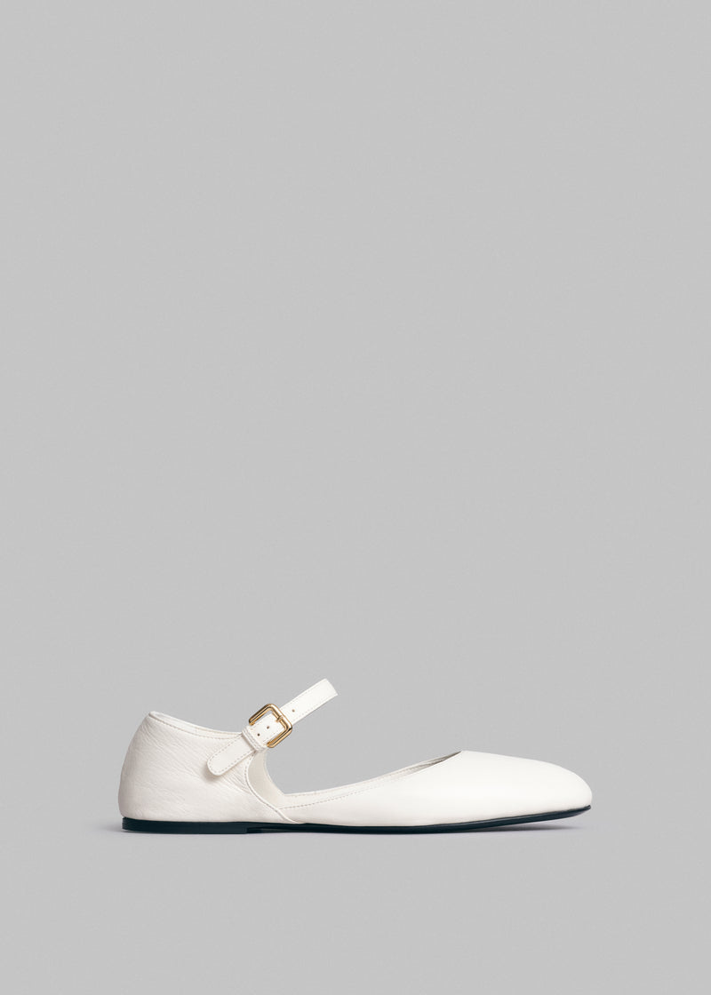 Round Toe D'Orsay Flat in Leather - Ivory - CO