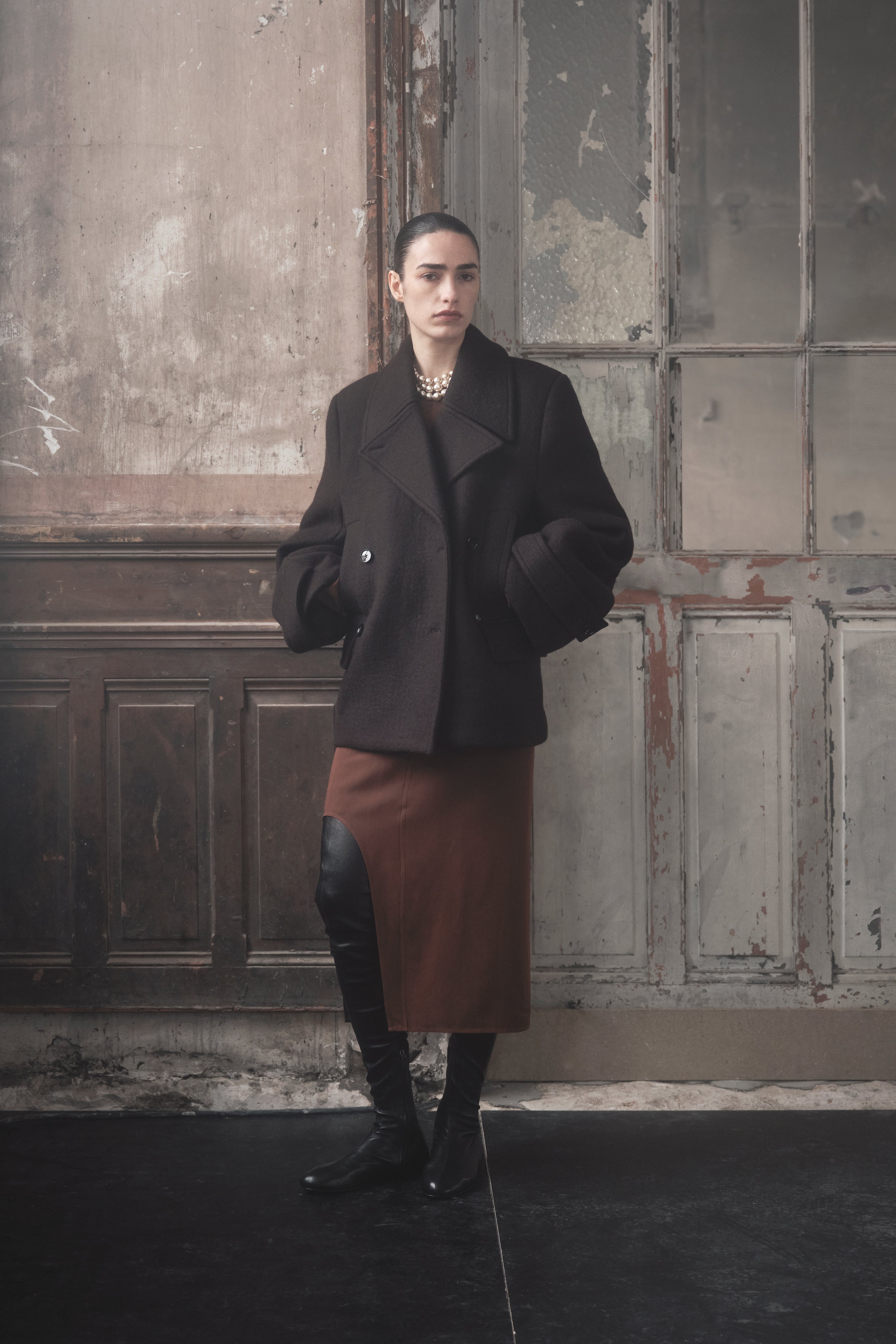 Double Faced Wool Peacoat - Brown