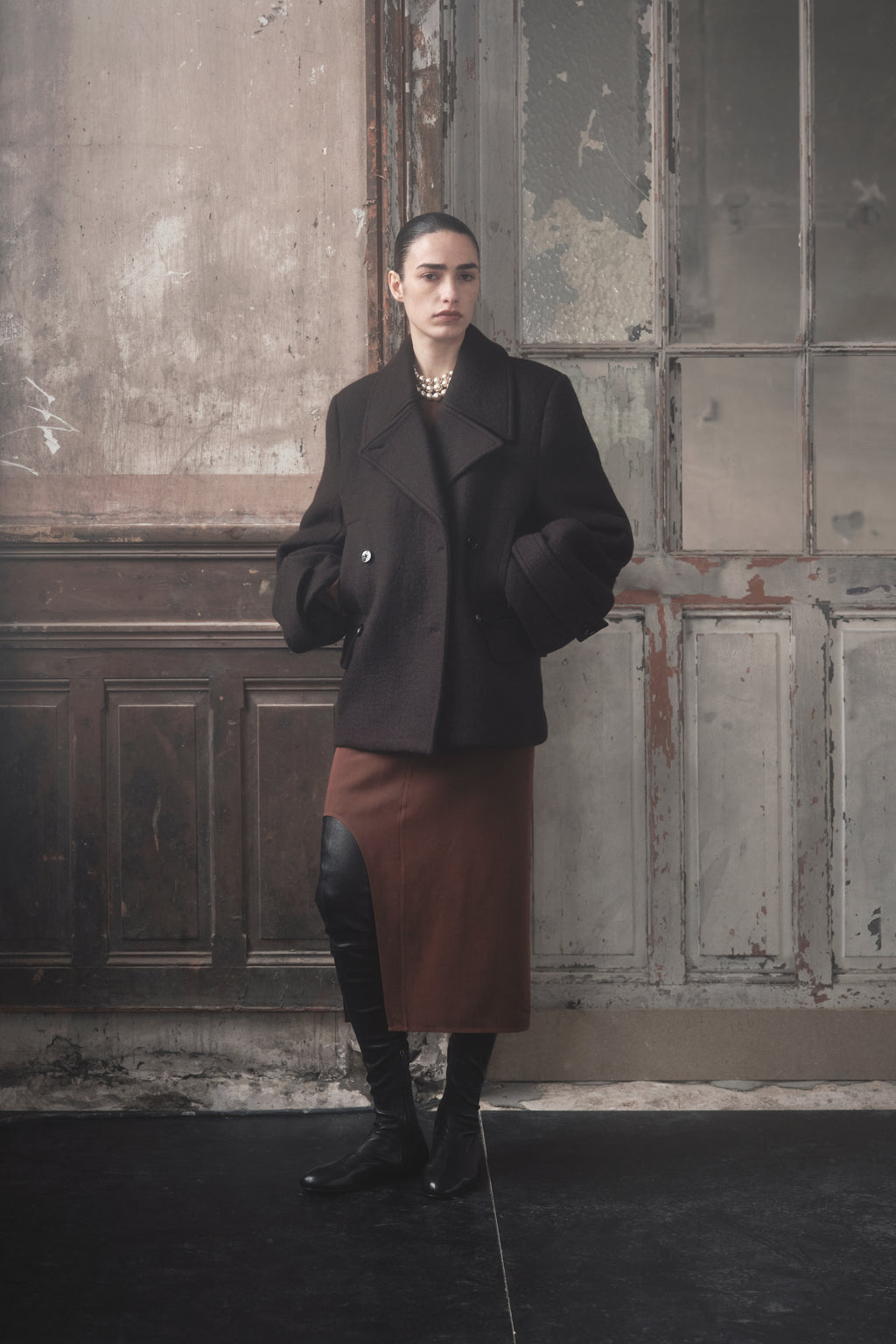 Double Faced Wool Peacoat - Brown - CO
