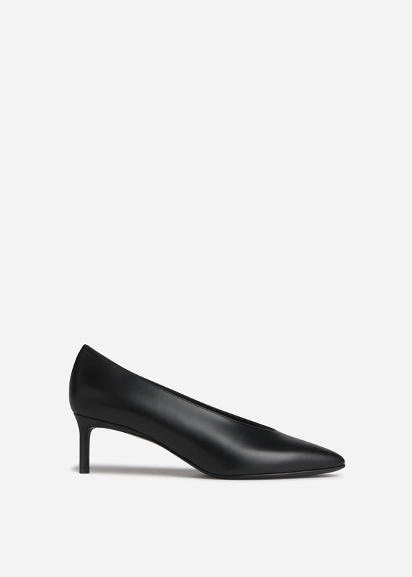 Pointed Kitten Heel in Leather - Black - CO