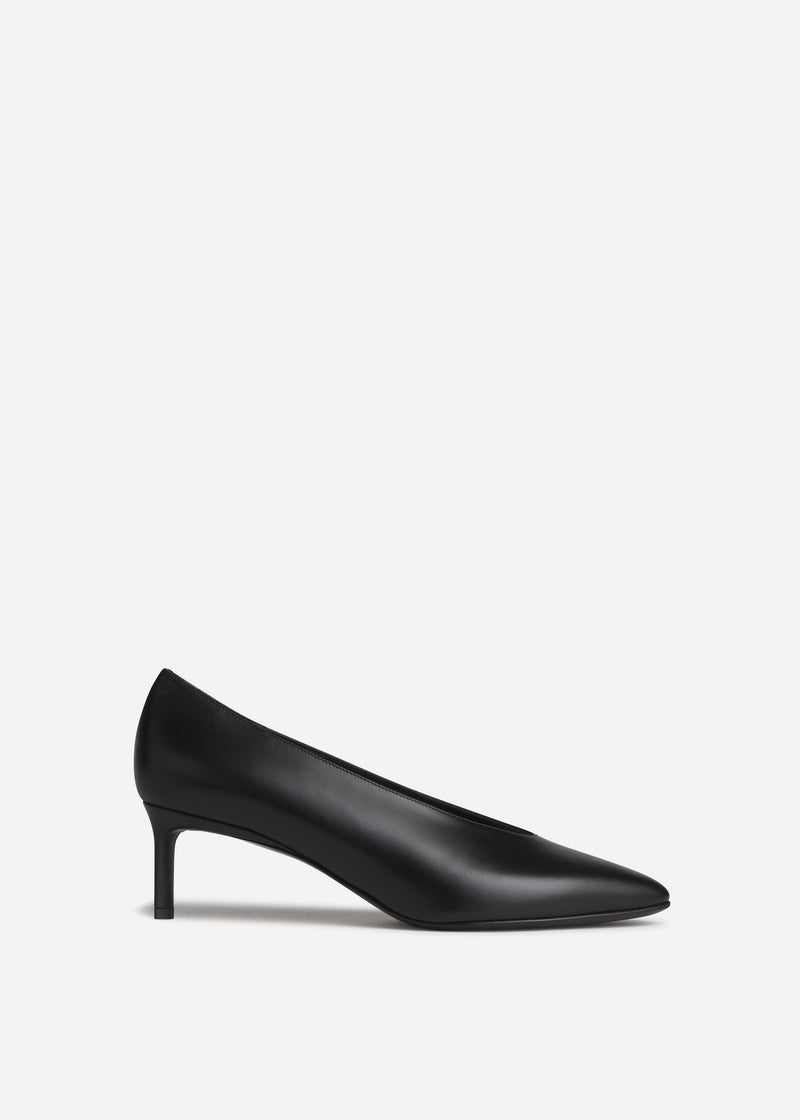 Pointed Kitten Heel in Leather - Black - CO