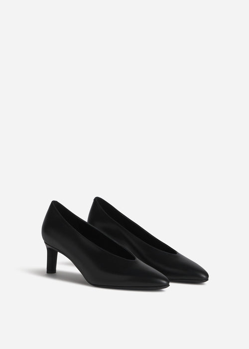 Pointed Kitten Heel in Leather - Black, image 2 of 5