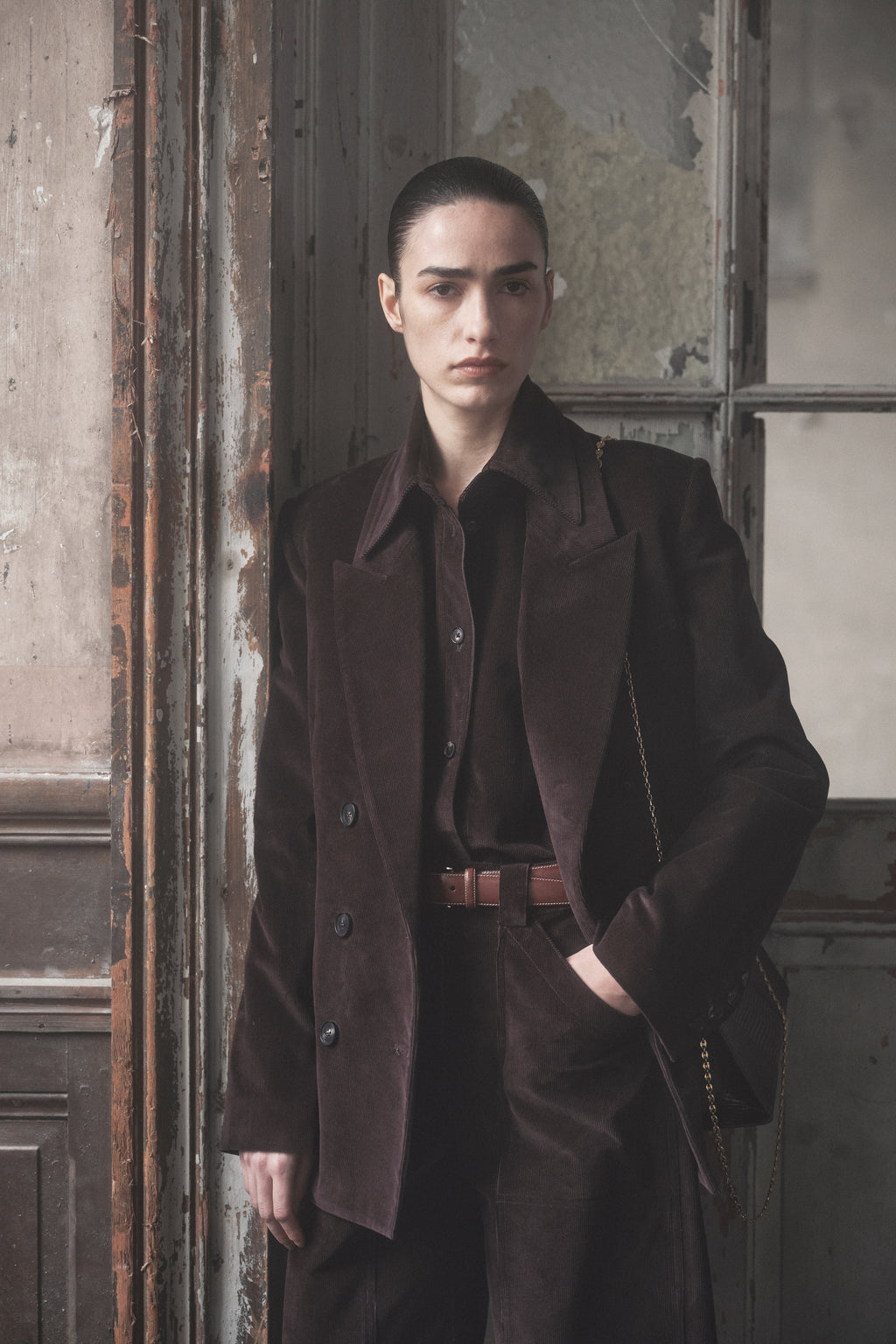 Corduroy Tuxedo Blazer - Chocolate - CO