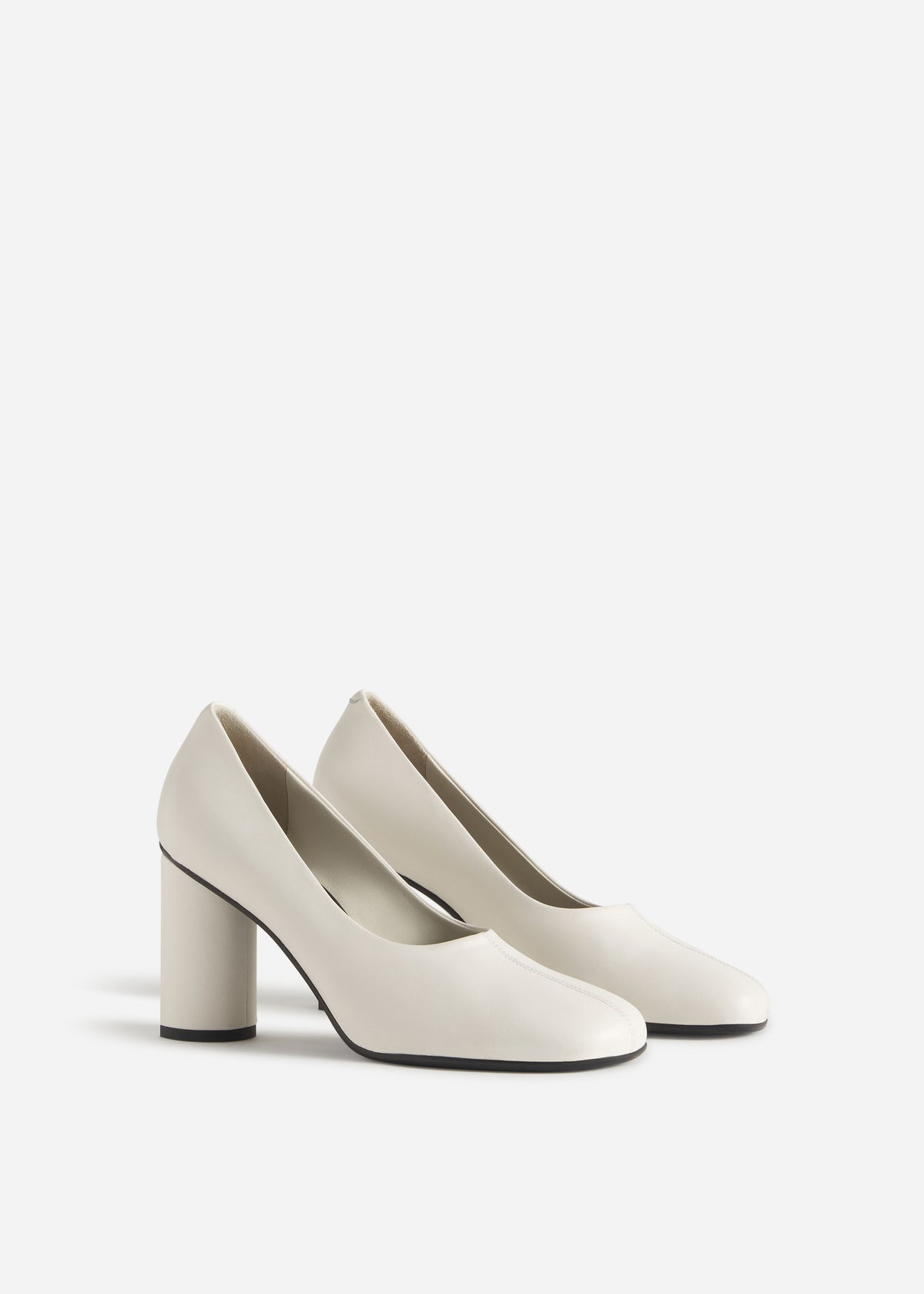Block Heel in Stretch Leather - Ivory, image 2 of 3