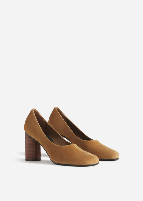 Block Heel in Stretch Leather - Tan, image 2 of 3