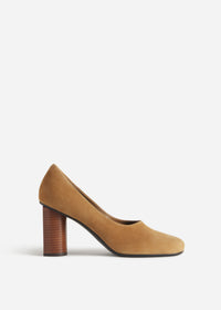 Block Heel in Stretch Leather - Tan
