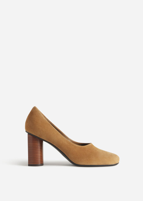 Block Heel in Stretch Leather - Tan, image 1 of 3