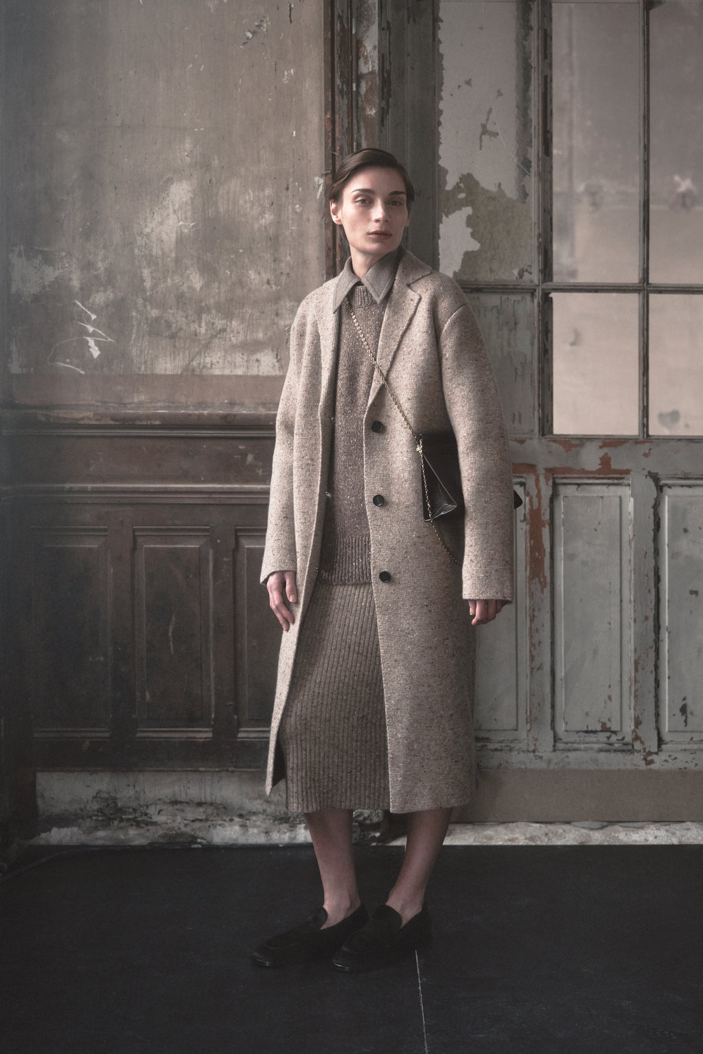 Sweater Coat in Wool Cashmere Tweed - Antelope - CO