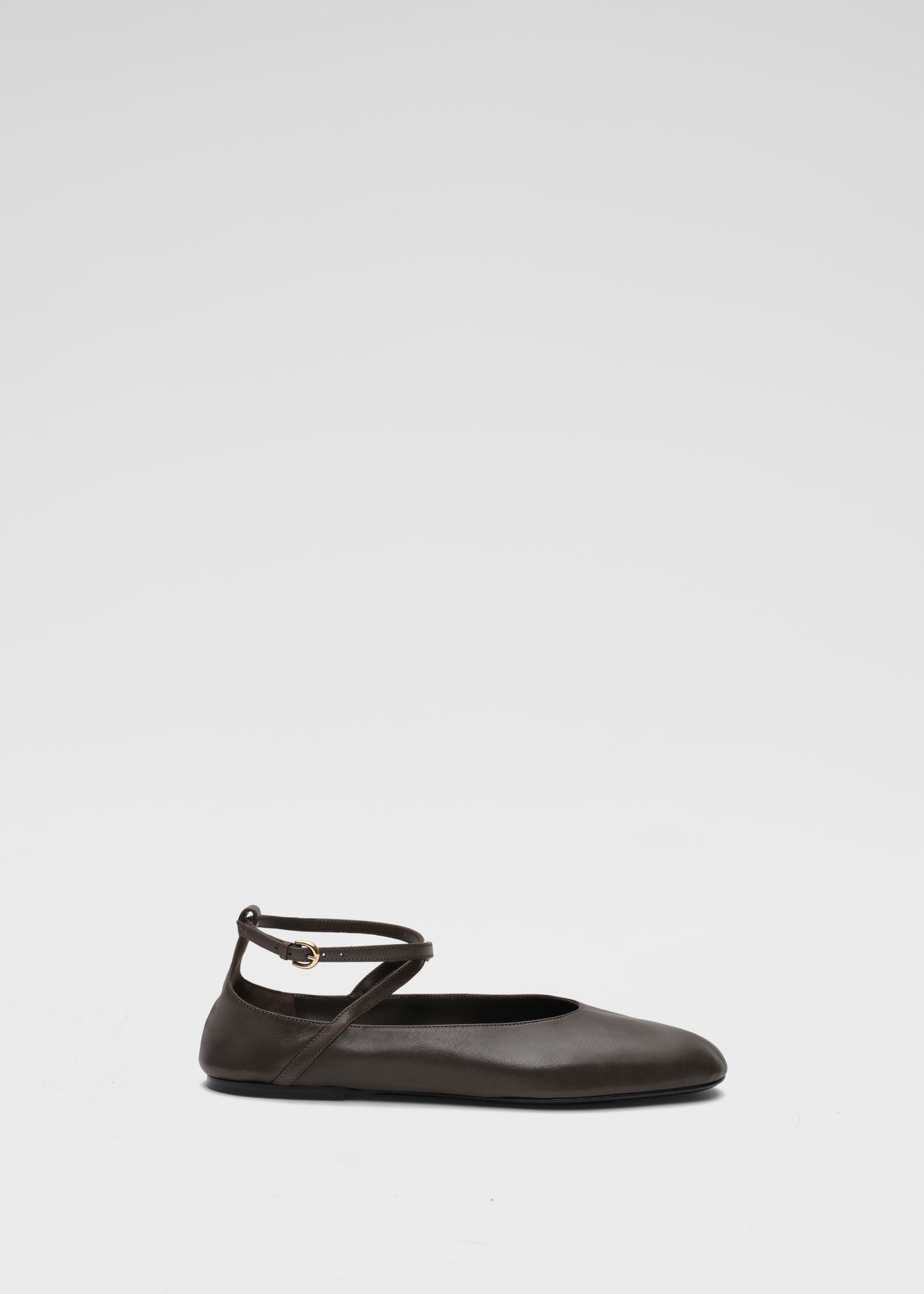Ankle Strap Ballerina in Chiffon Leather - Espresso - CO Collections