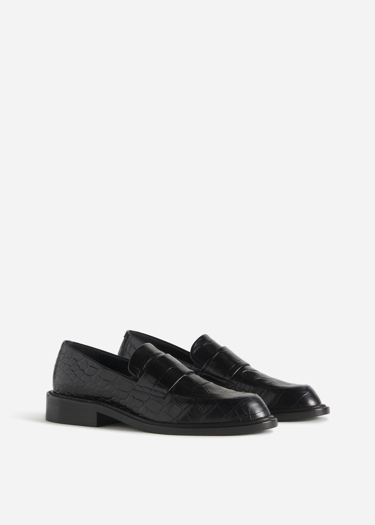 Moccasin Loafers in Embossed Leather - Black Crocodile, image 2 of 3