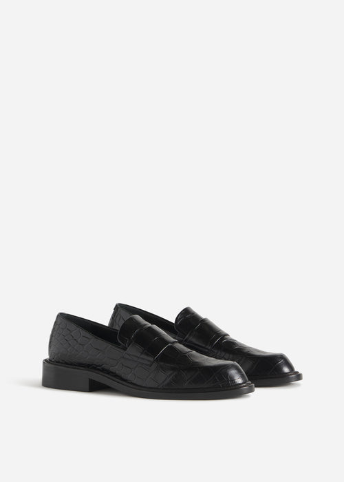 Moccasin Loafers in Embossed Leather - Black Crocodile, image 2 of 3