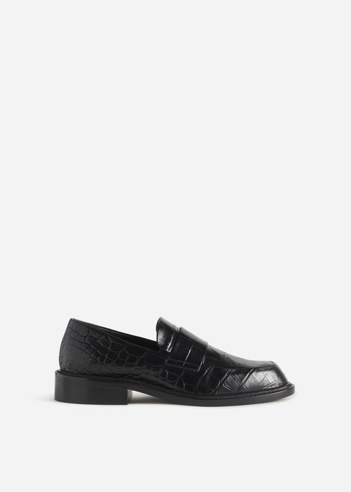 Moccasin Loafers in Embossed Leather - Black Crocodile, image 1 of 3