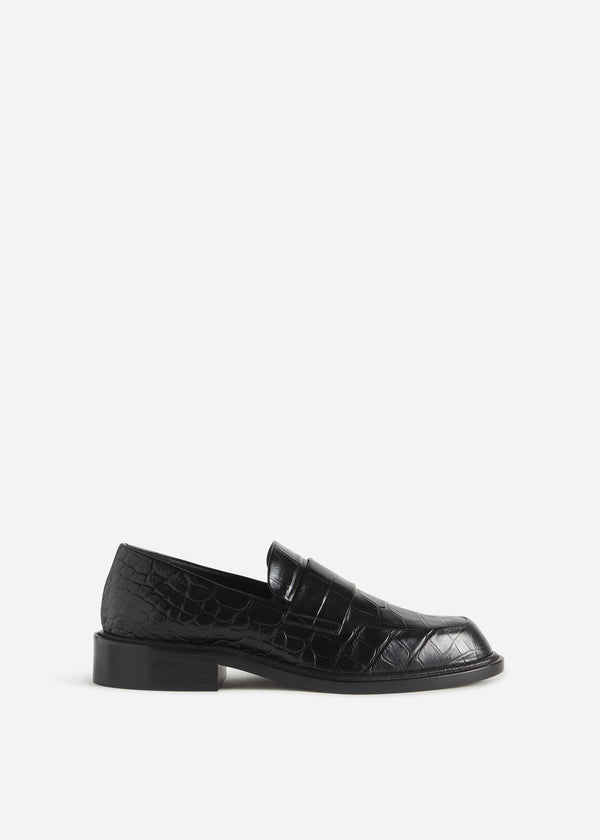 Moccasin Loafers in Embossed Leather - Black Crocodile, image 1 of 3