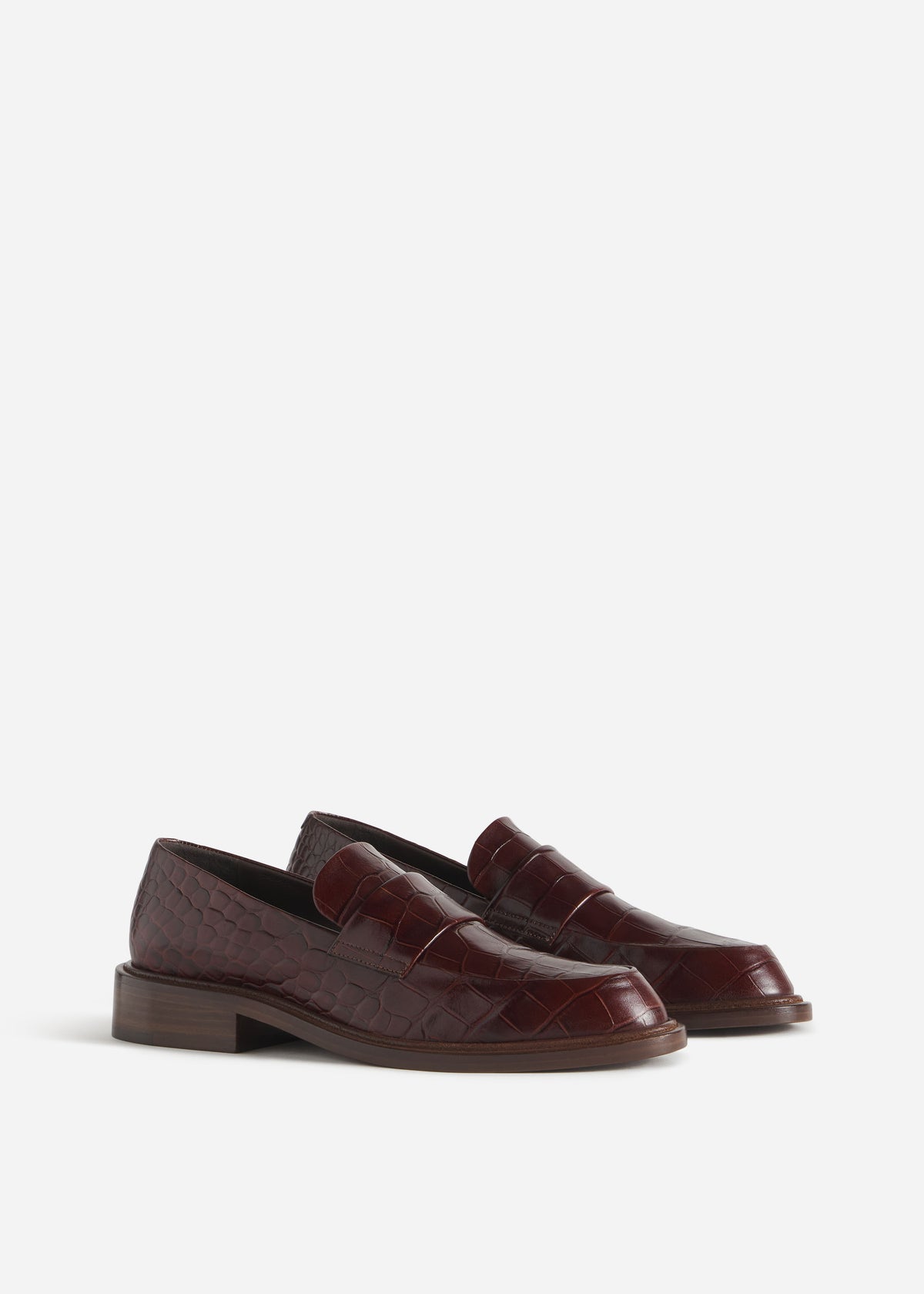 Moccasin Loafers in Embossed Leather - Chocolate Crocodile, image 2 of 3