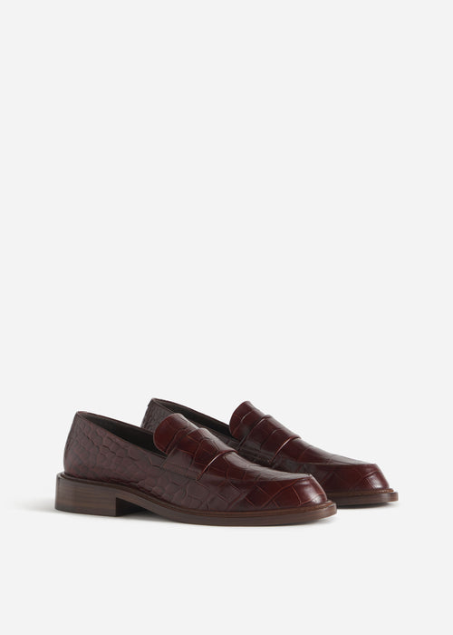 Moccasin Loafers in Embossed Leather - Chocolate Crocodile, image 2 of 3
