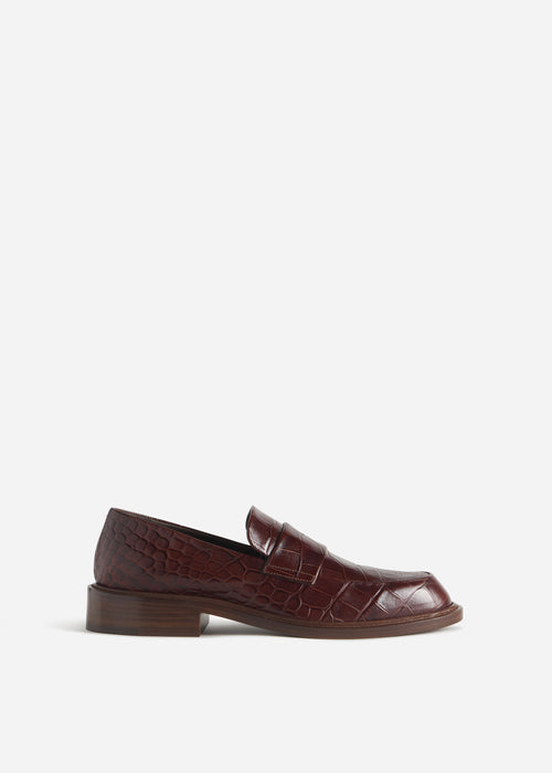 Moccasin Loafers in Embossed Leather - Chocolate Crocodile, image 1 of 3