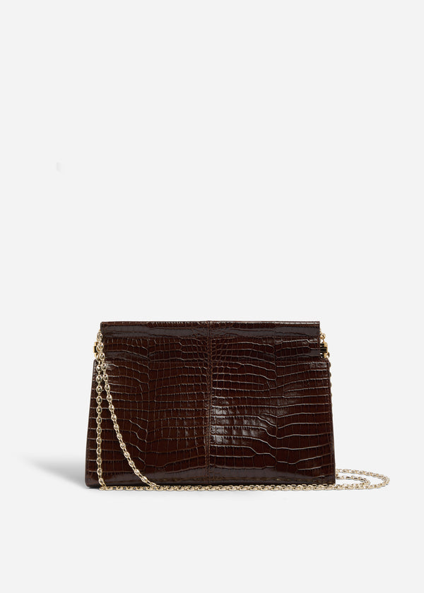 Small Leather Clutch with Chain - Brown - CO