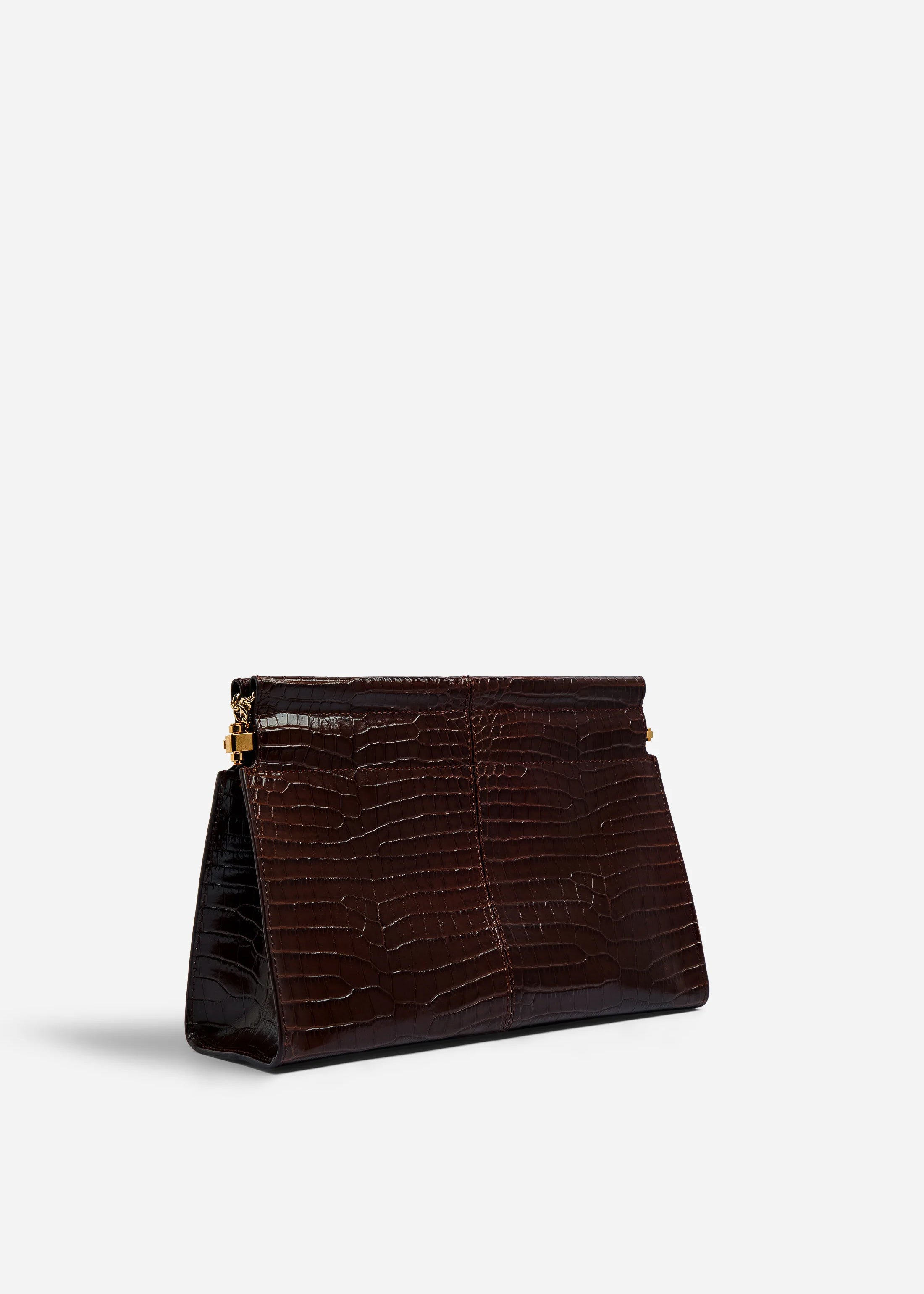 Small Leather Clutch with Chain - Brown