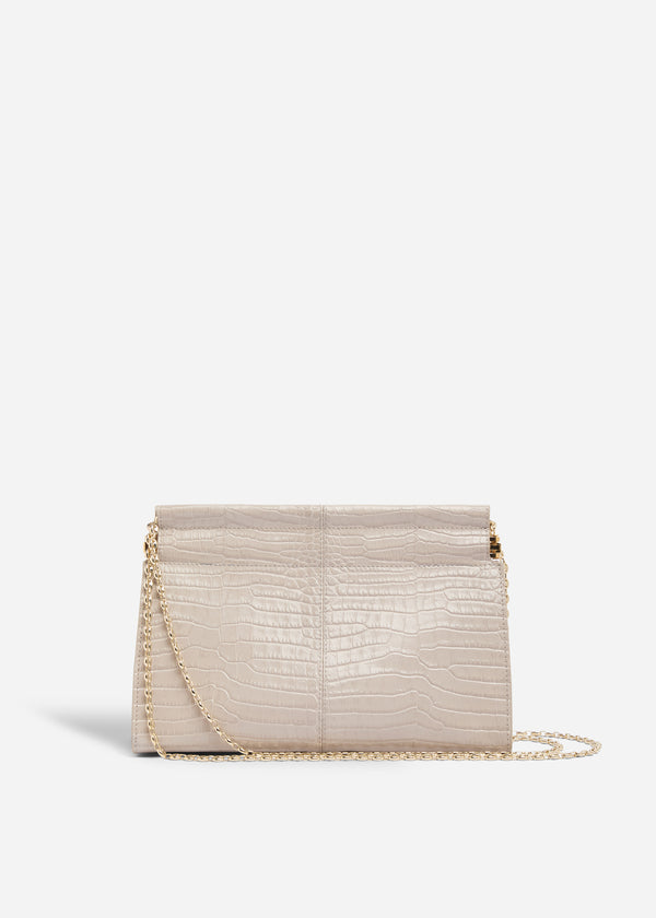 Small Leather Clutch with Chain - Grey - CO