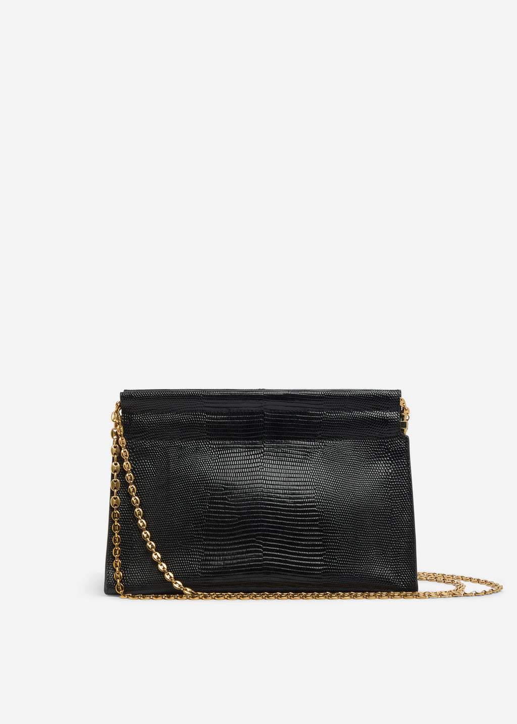Small Leather Clutch with Chain - Black - CO
