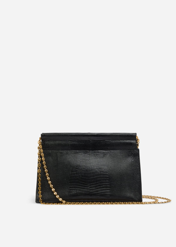 Small Leather Clutch with Chain - Black - CO