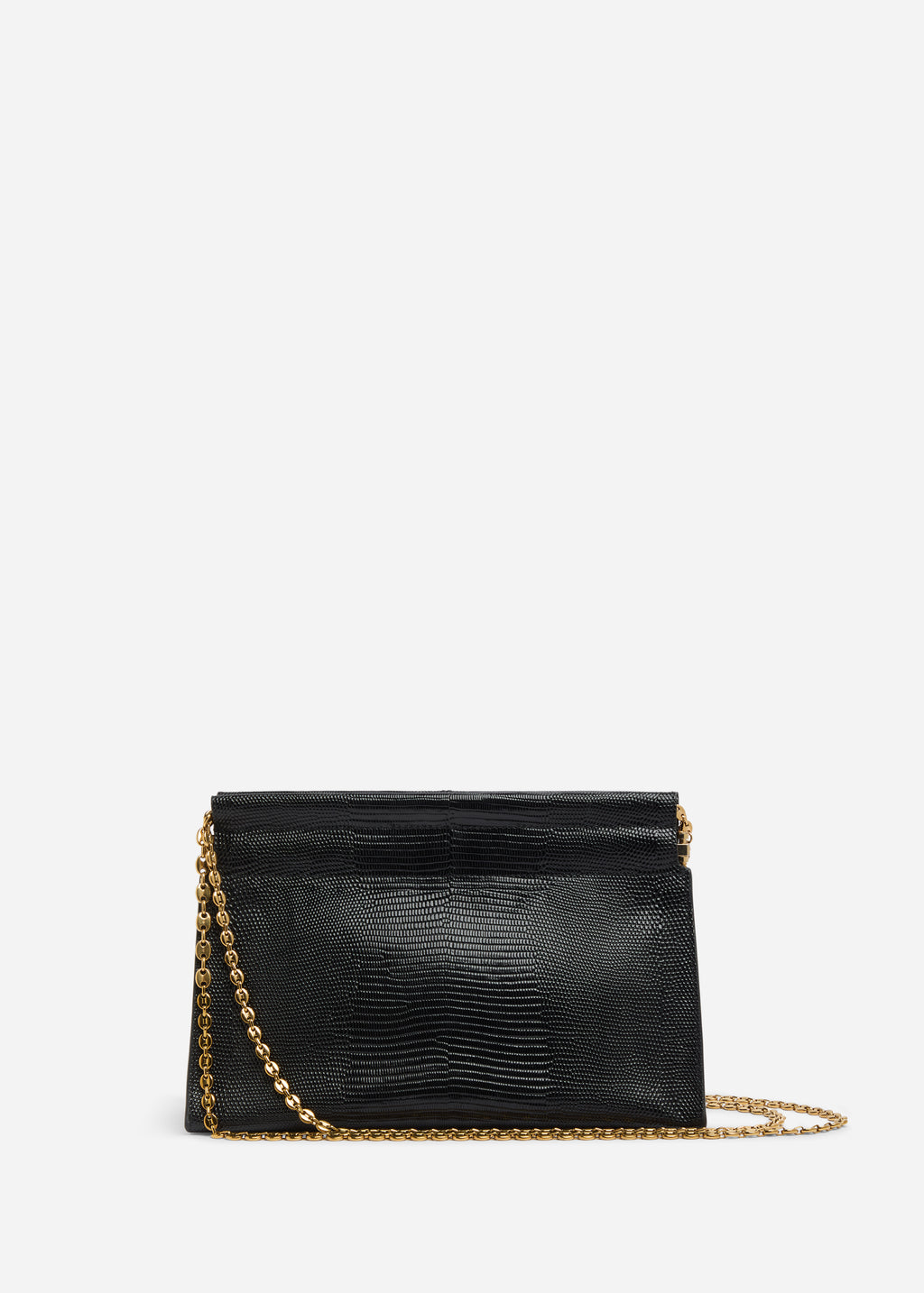 Small Leather Clutch with Chain - Black - CO