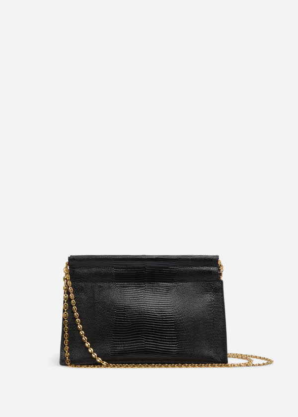 Small Leather Clutch with Chain - Black - CO