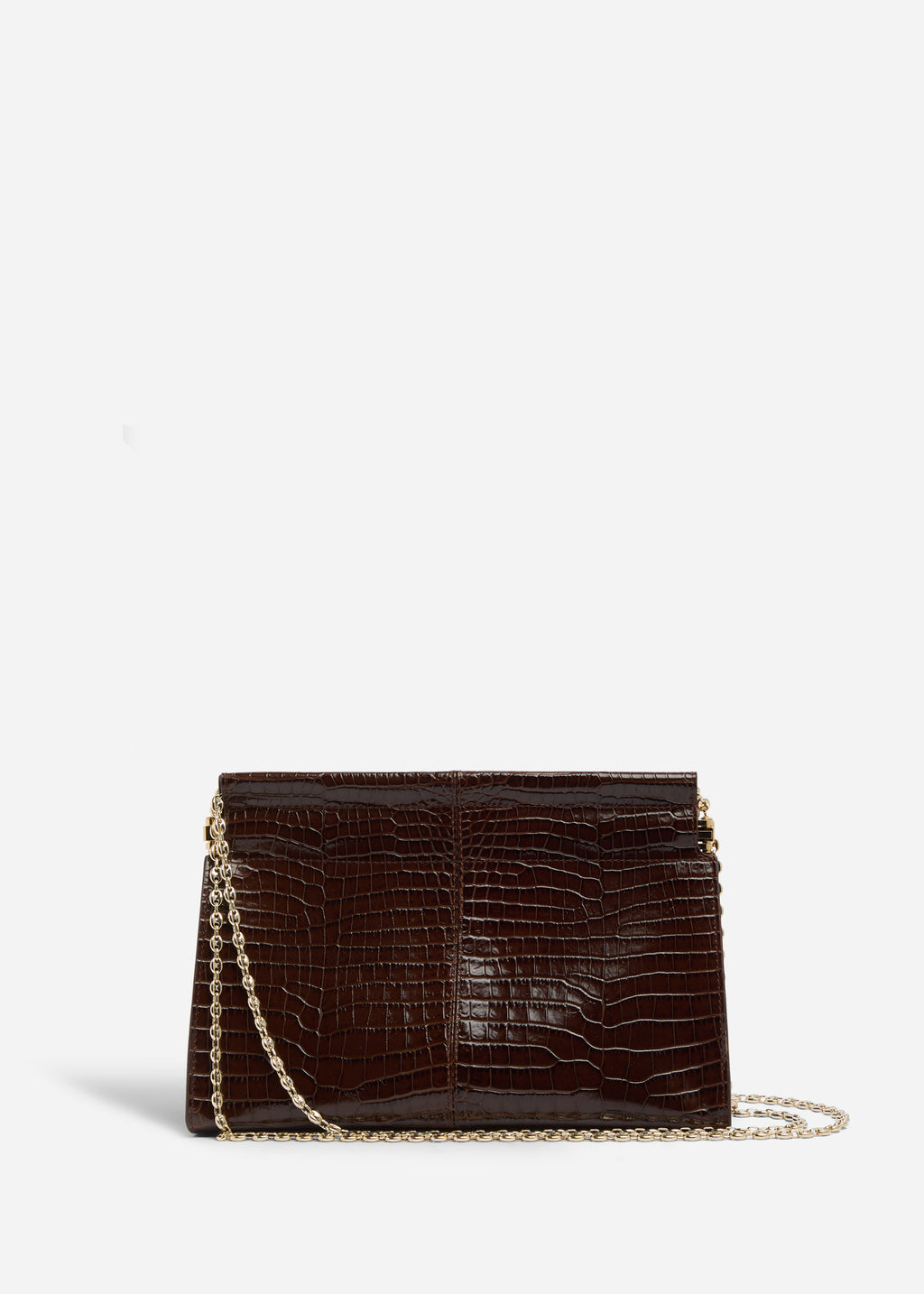 Small Leather Clutch with Chain - Brown - CO