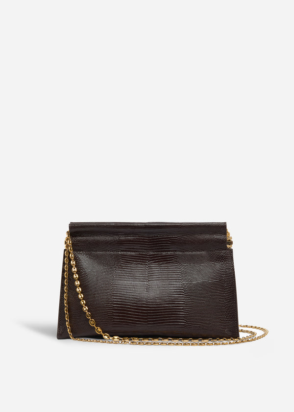 Small Leather Clutch with Chain - Espresso - CO