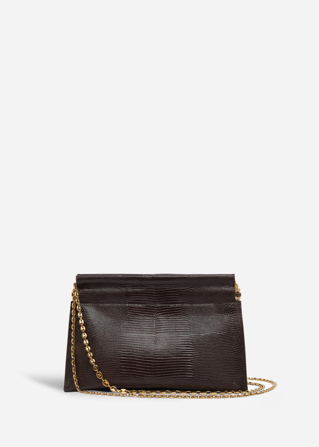 Small Leather Clutch with Chain - Espresso - CO