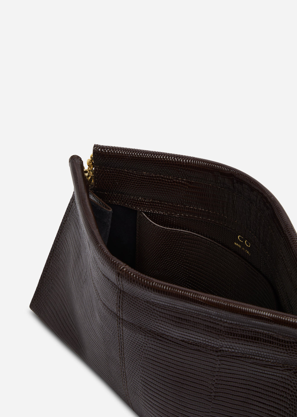 Small Leather Clutch with Chain - Espresso - CO