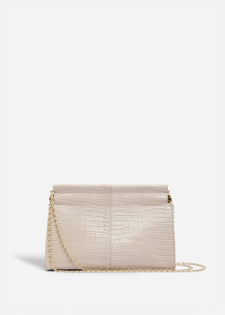 Small Leather Clutch with Chain - Grey, image 1 of 5