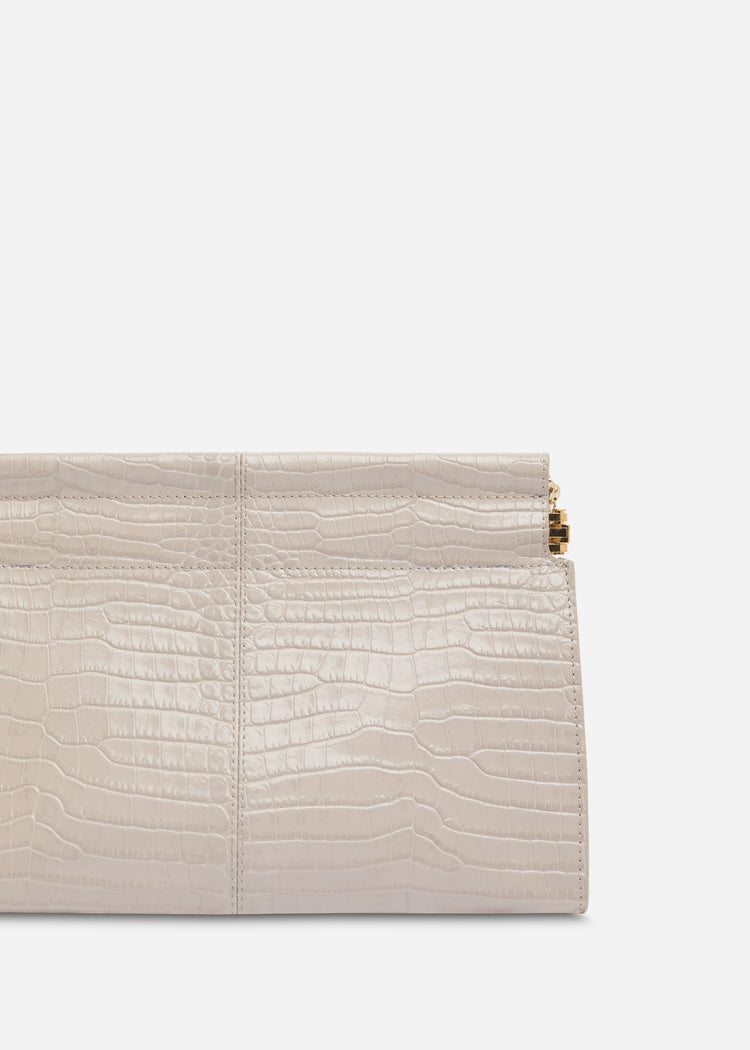 Small Leather Clutch with Chain - Grey, image 2 of 5