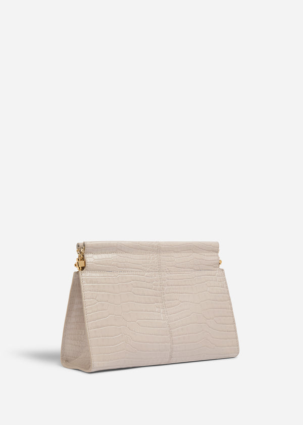 Small Leather Clutch with Chain - Grey - CO