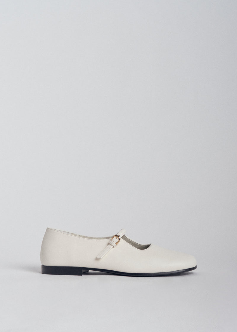 Square Toe Mary Jane in Leather - Ivory - CO