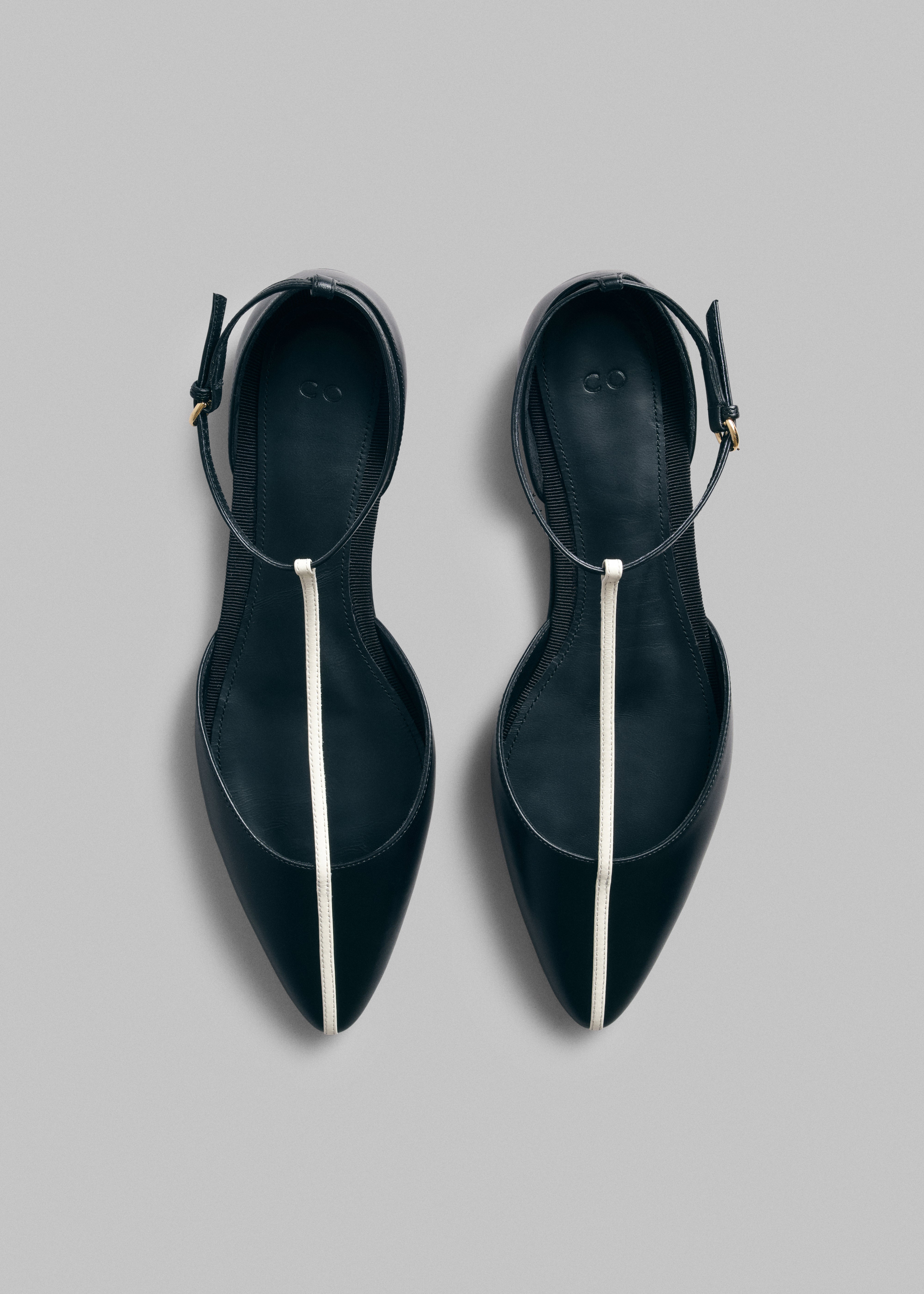 T-Strap D'Orsay Flat in Leather - Black - CO Collections