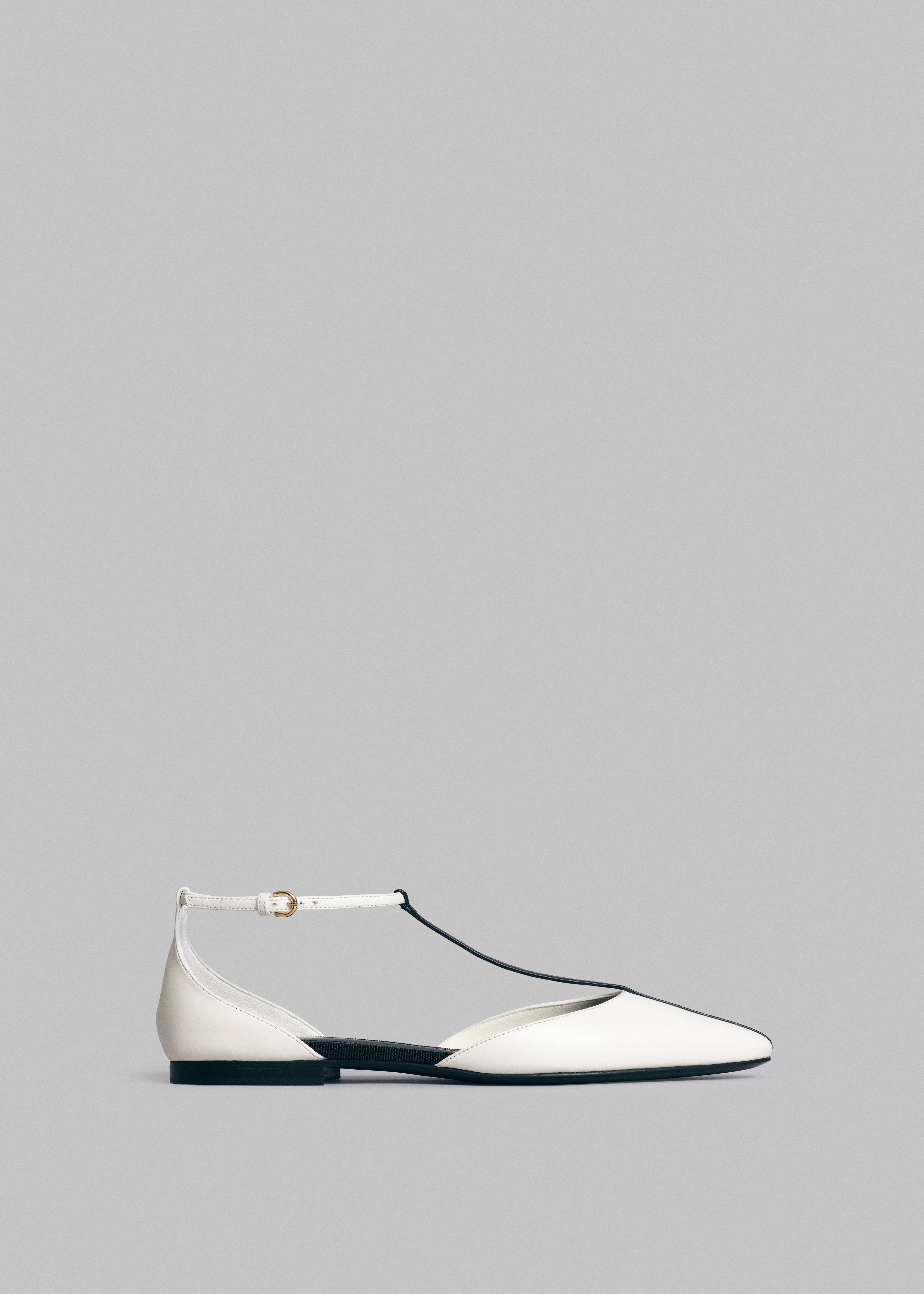 T-Strap D'Orsay Flat in Leather - Ivory - CO Collections