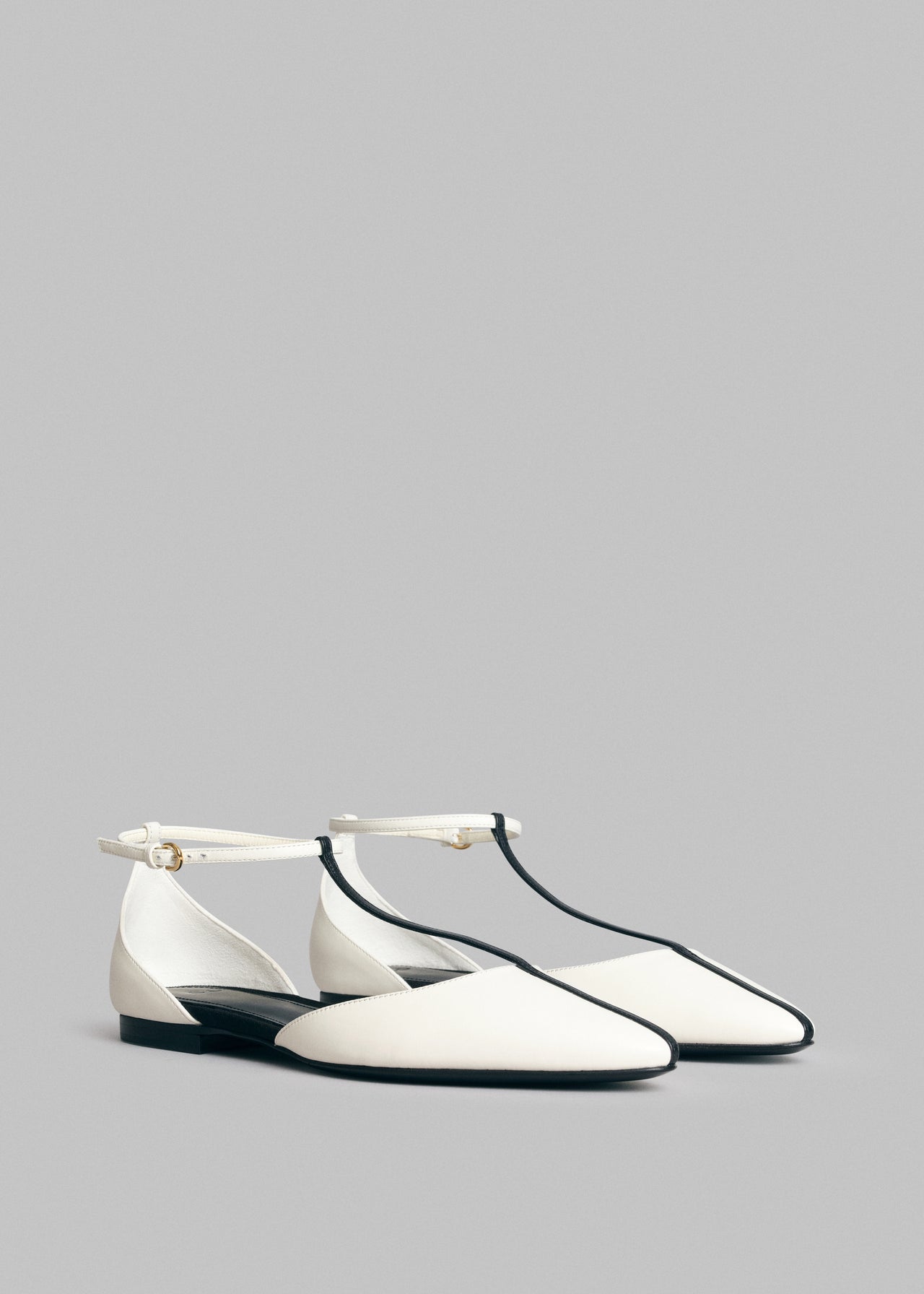 T-Strap D'Orsay Flat in Leather - Ivory - CO