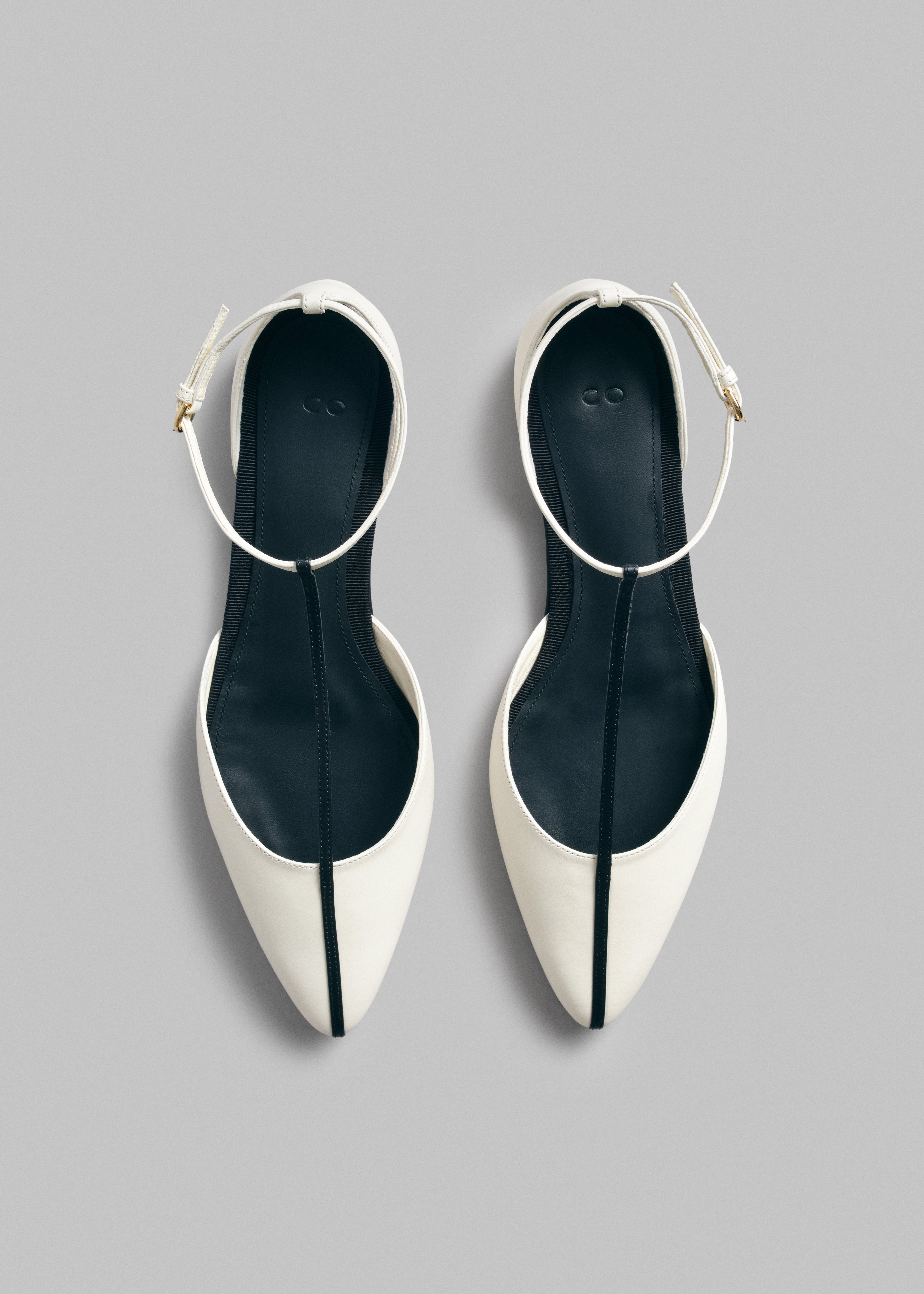 T-Strap D'Orsay Flat in Leather - Ivory - CO Collections
