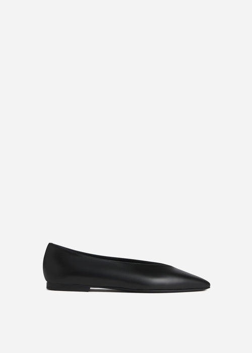 Pointed Ballerina Leather Flat in Black, image 1 of 5