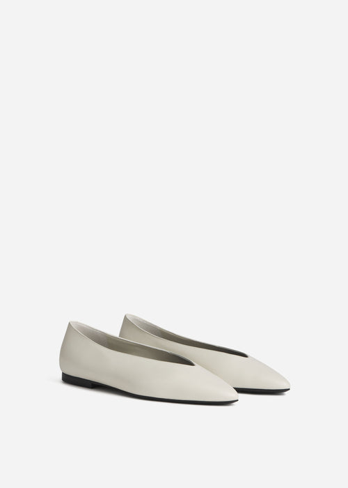 Pointed Ballerina Leather Flat in Ivory, image 2 of 5