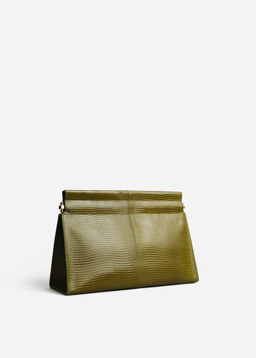 Small Leather Clutch in Olive, image 2 of 3