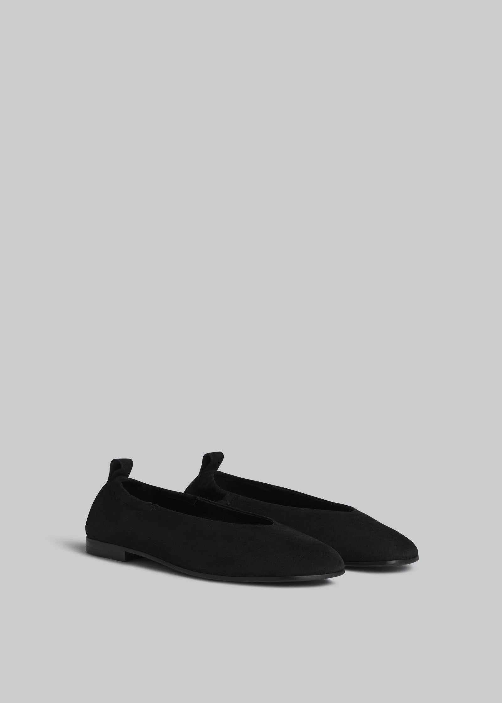 Ruched Square Toe Flat in Suede - Black