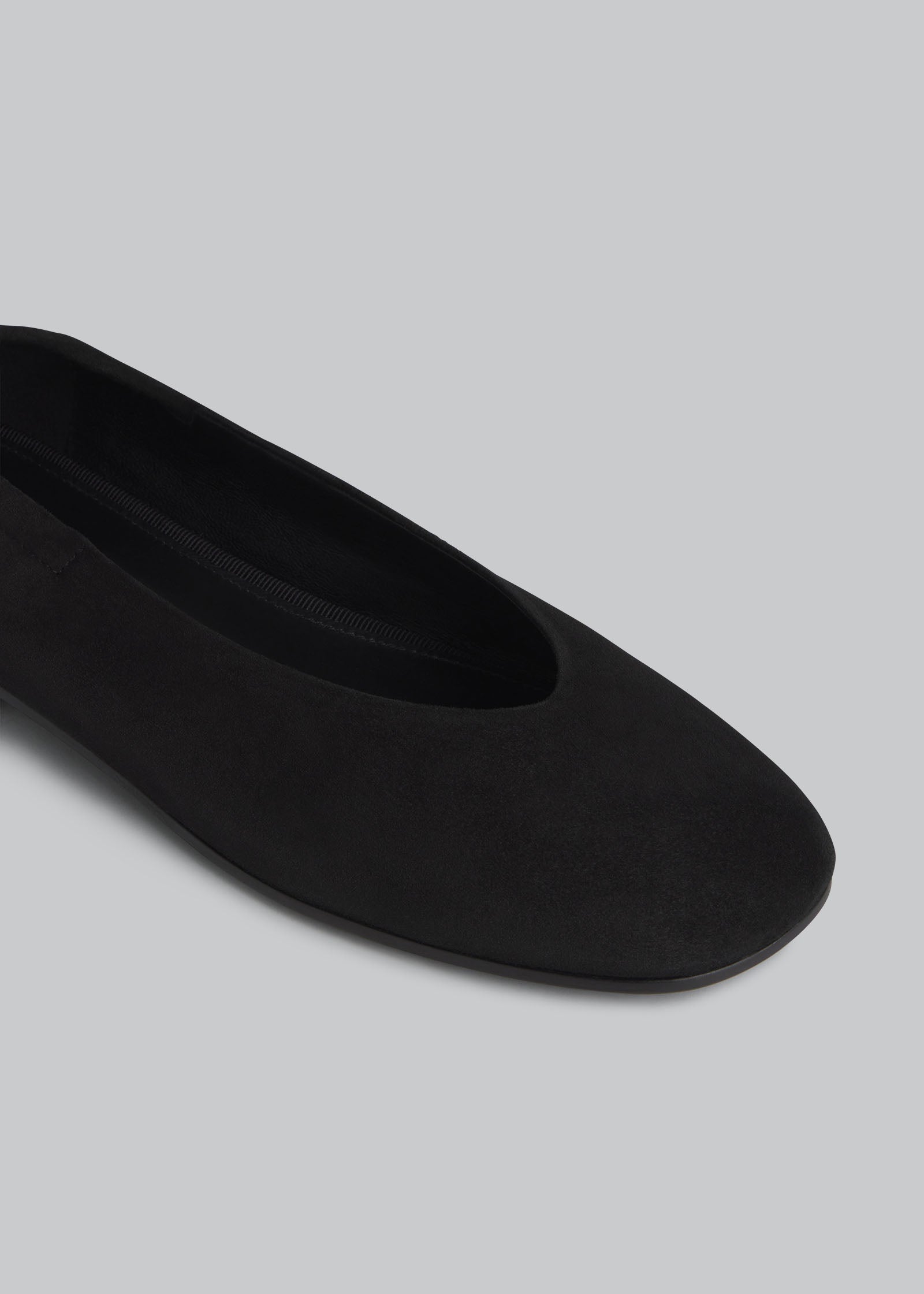 Ruched Square Toe Flat in Suede - Black